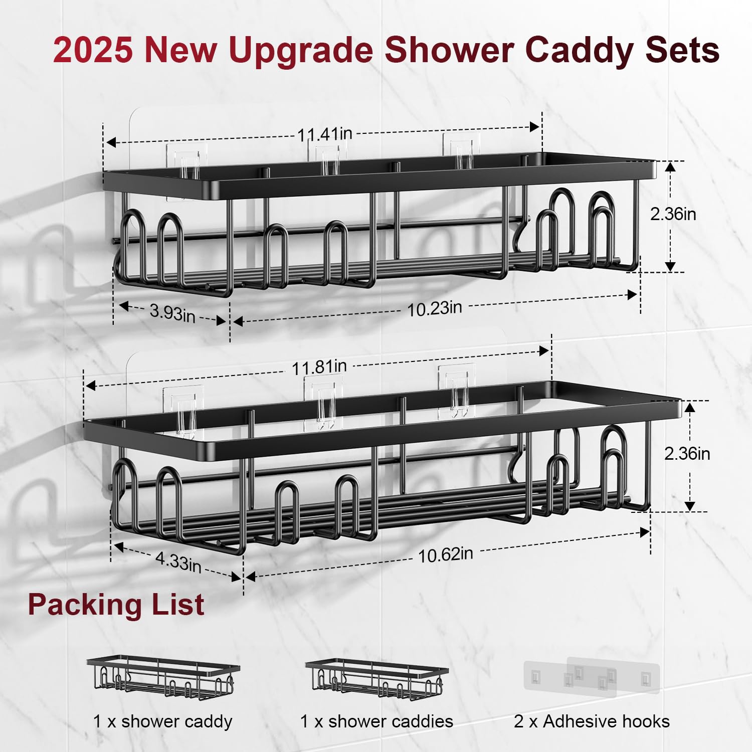 Organizador adhesivo para ducha, estantes de ducha con 16 ganchos, estantes de esquina de pared inoxidables para baño interior, sin perforaciones, organizadores de baño elegantes y soportes 7