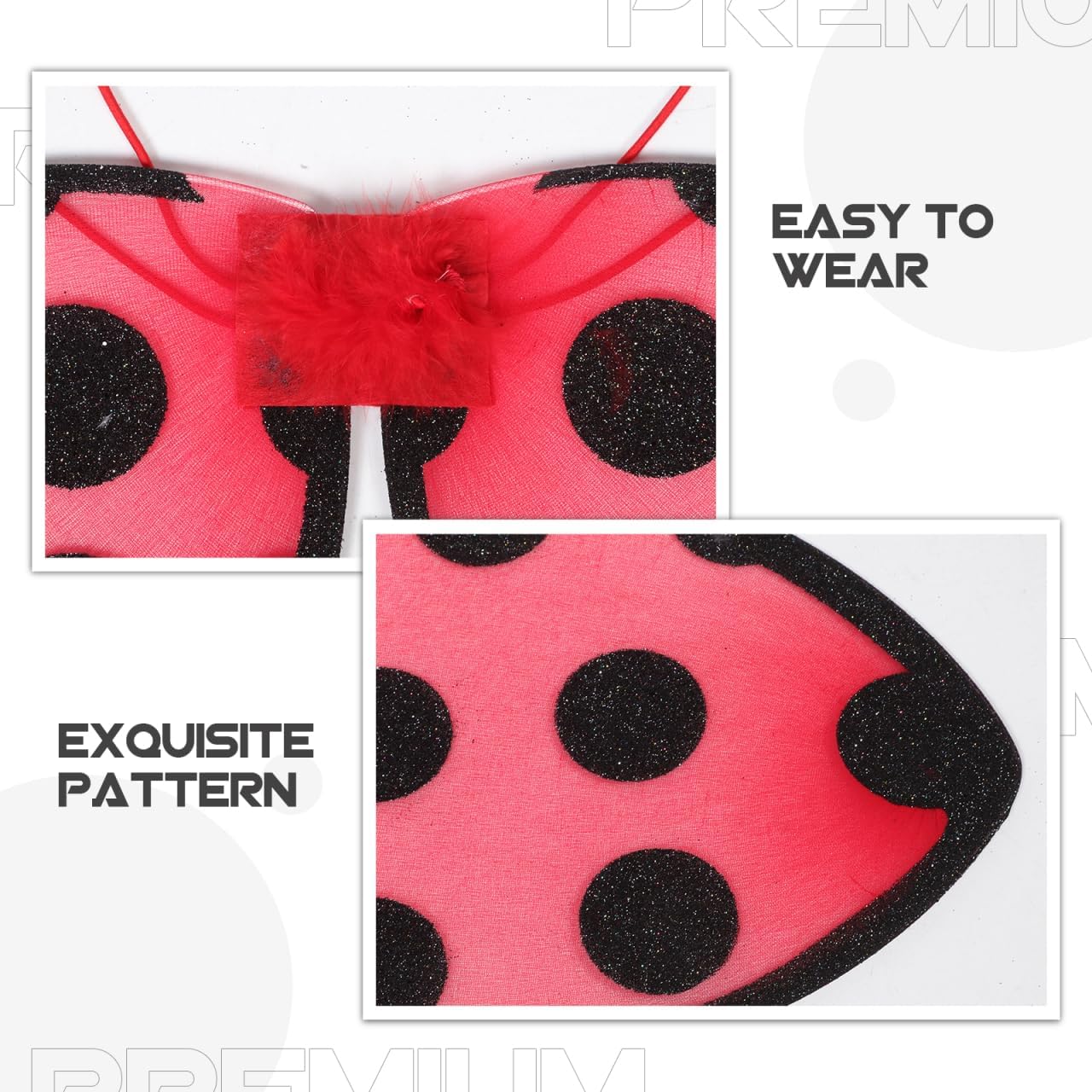 minkissy Foldable Ladybug Wings for Kids 26.77 Inch Red Insect Costume Accessory Lightweight Dress up Prop for Halloween and Parties - Image 3