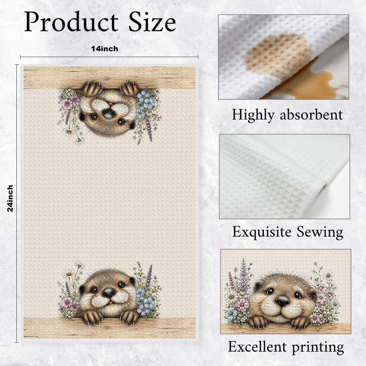 2 Pcs Cute Otter Kitchen Towels, Funny Otter Gifts Dish Tea Towel 24x14Inch image 2