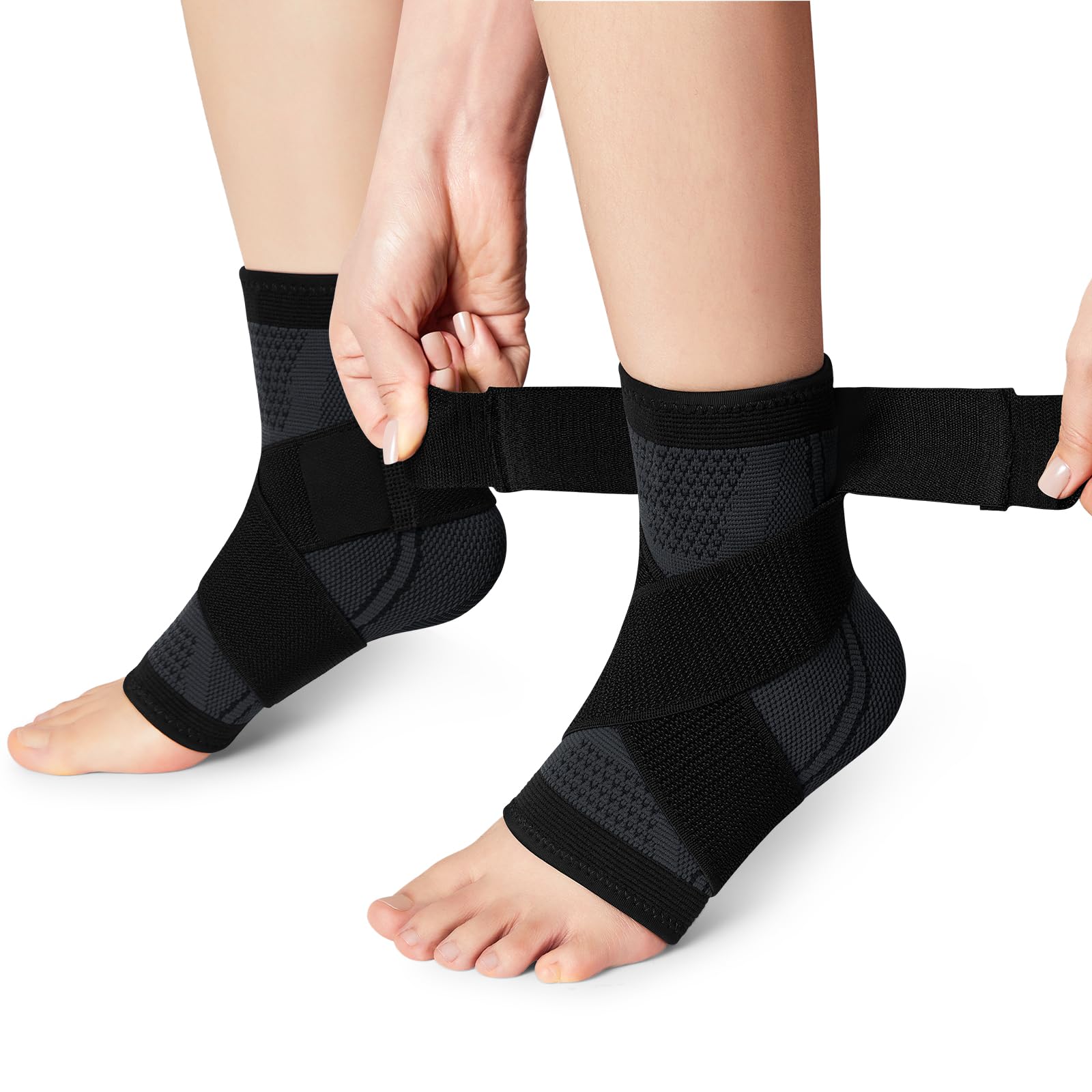 Ankle Support Brace 1 Pair, Adjustable Plantar Fasciitis Support Strap Compression Foot Sleeves for Sprained Ankle, Running, Sports Protection and Pain Relief