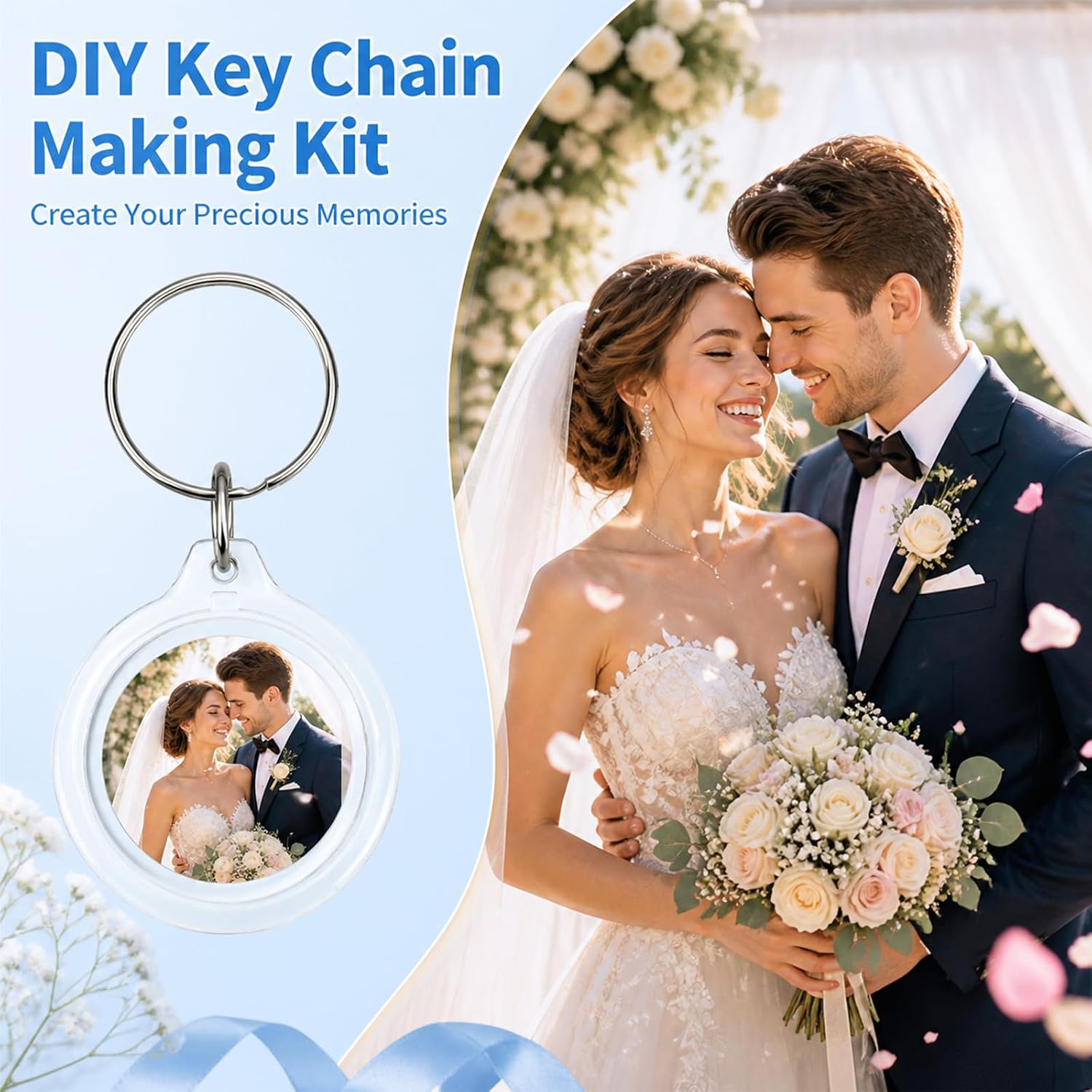 100 Pcs Photo Insert Keychain, Clear Acrylic Picture Keychains Round Blank Picture Frame Keyring Holder for DIY Crafts Wedding Bridal Party Favors Small Business Branding