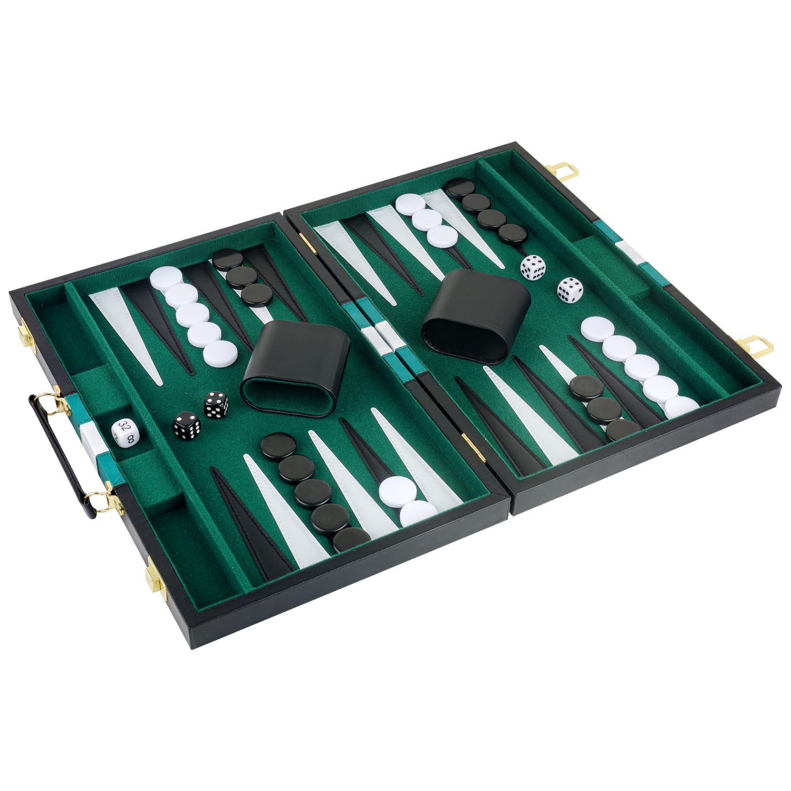 Backgammon - Juego de 2 jugadores de backgammon clásico para adultos, juego de mesa con funda de piel sintética negra, portátil y juego de backgammon de viaje (verde, 11 pulgadas)