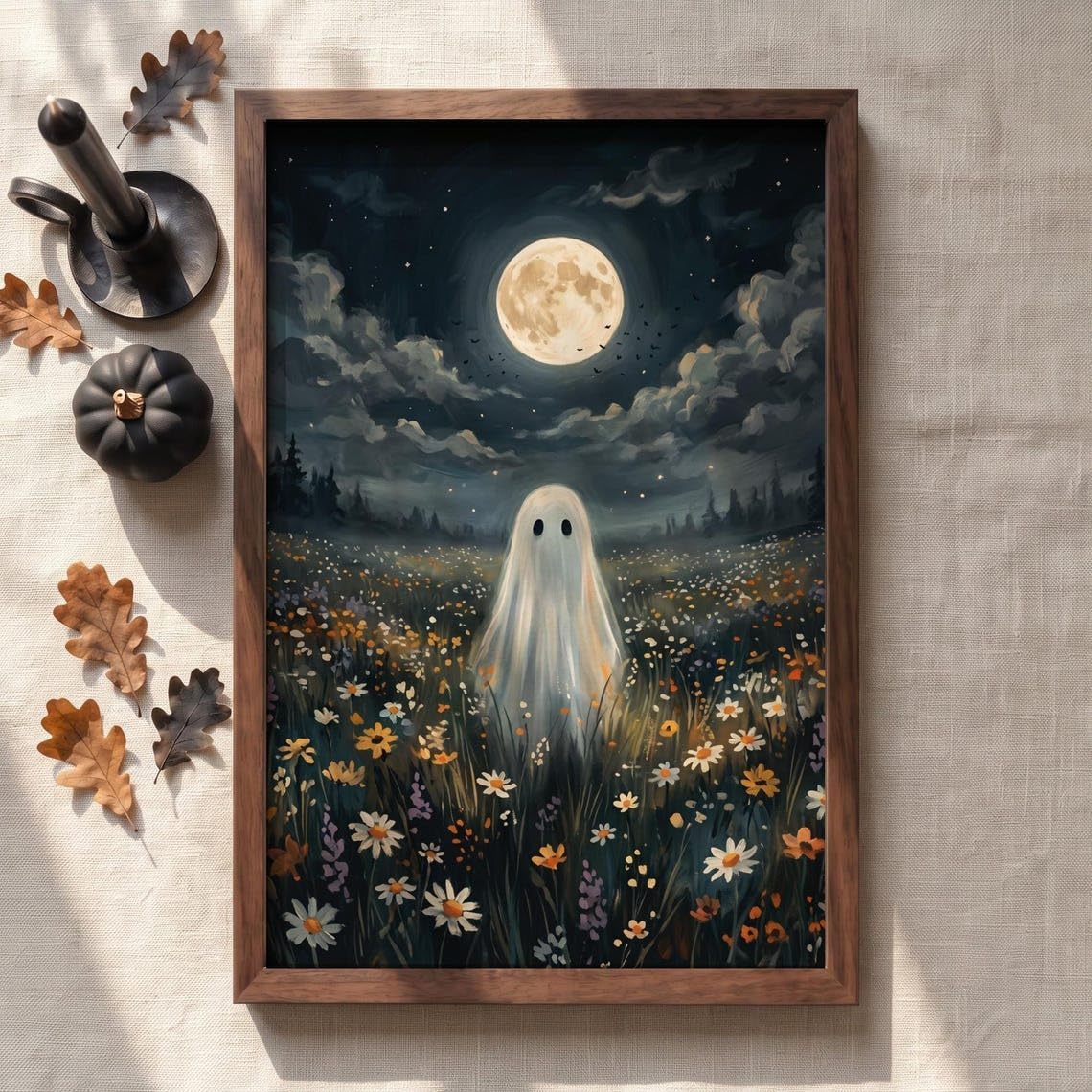 Ghost in Wildflowers Meadow Art Print Whimsical Halloween Cute Spooky image 4