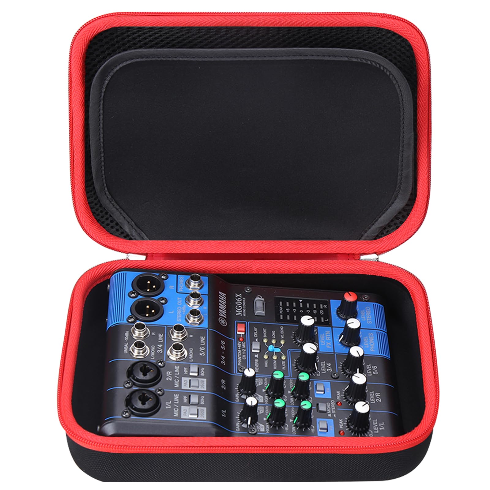 Hard Storage Case Compatible for YAMAHA MG06X/MG06 6-Input/AG03/AG03 MK 2/AG06MK 2 Stereo Mixer, Protective Hard Shell Carrying Bag(CASE ONLY) (Black+Red)