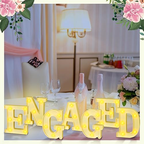 Miniatura 6 de Honoson 7 piezas de decoración de fiesta de compromiso de 6.5 pulgadas, luces LED de compromiso, luces de letrero de luces para decoración de mesa