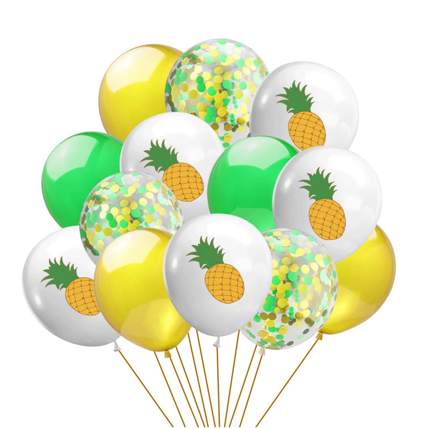 RasuDecor 15Pcs 12” Aloha Theme Pineapple Print, Confetti & Latex Balloons Set Palm Leaf Flamingo Aloha Beach Hawaii Party print for Kids Boys Girls Adults Birthday Party Supplies Decoration #RasuImpex (15Pcs 12"PineappleConfettiLatex)