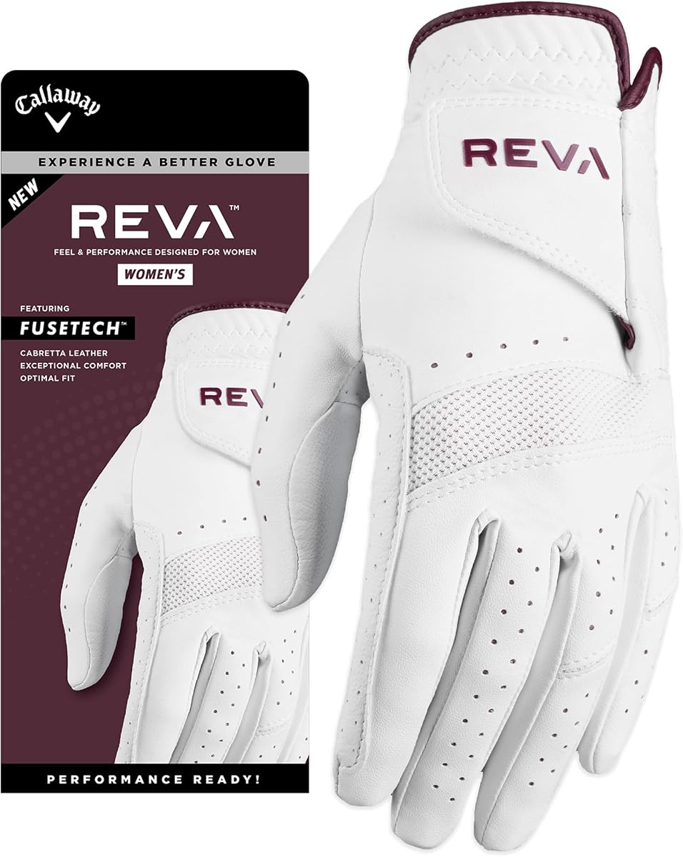 Callaway Golf REVA Women's Golf Glove (Worn on Left Hand, Medium, White/Eggplant)