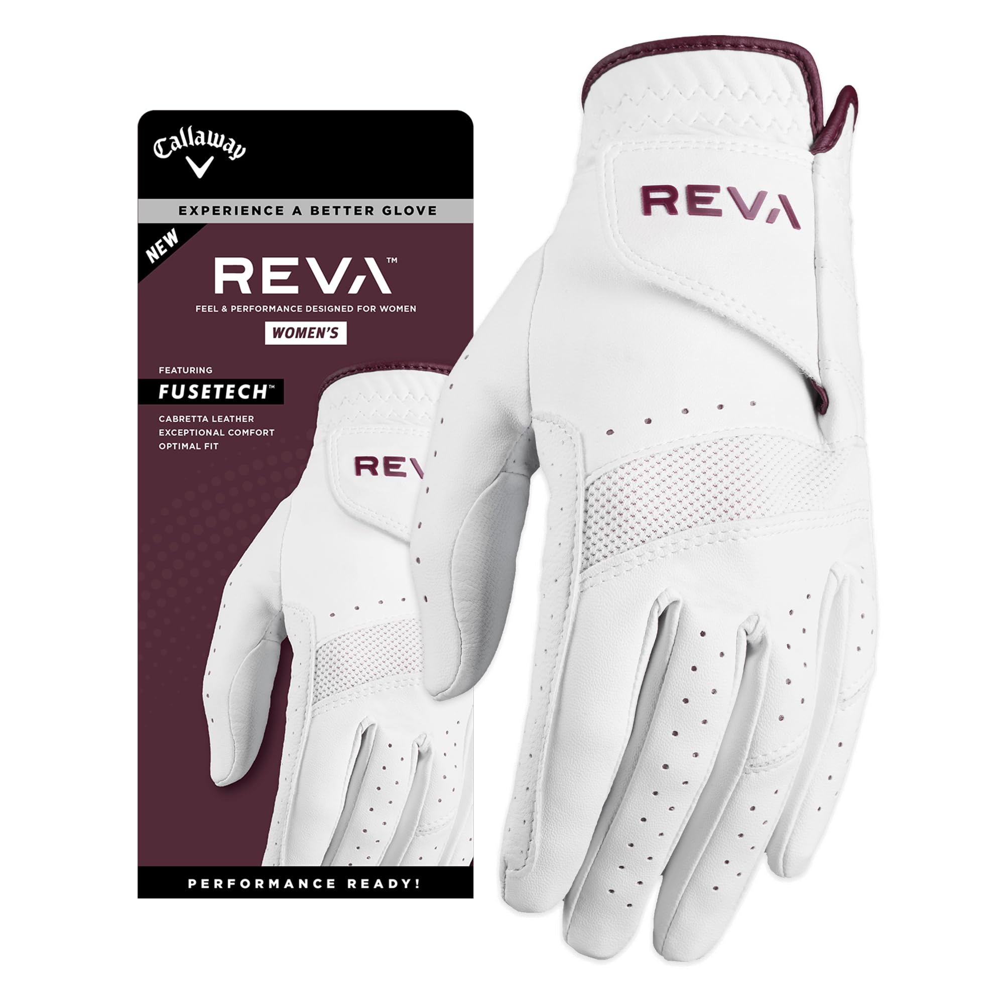 Callaway Reva Damen Golfhandschuh, white/eggplant, weiss, rechte Hand (für Linkshänder), M