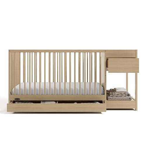 Miniatura 133 de Graco Teddi Mini cuna convertible 4 en 1 con colchón resistente al agua (blanco/madera flotante), certificado GREENGUARD Gold, colchón de 2.75