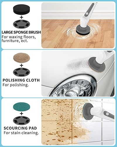 Miniatura 4 de Limpiador eléctrico giratorio, IPX8 resistente al agua, cepillo de limpieza inalámbrico con 6 cabezales de cepillo reemplazables, mango ajustable de