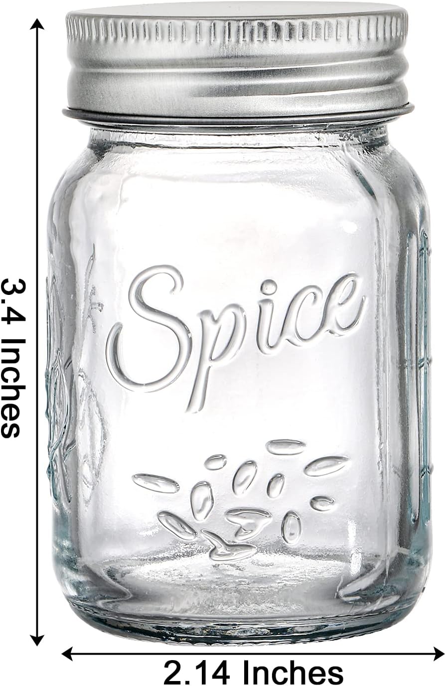 coloch 30 pack 4 oz glass mason spice jar with shaker lids& labels, empty spice bottle with airtight metal caps and collapsible funnel for herbs & spices