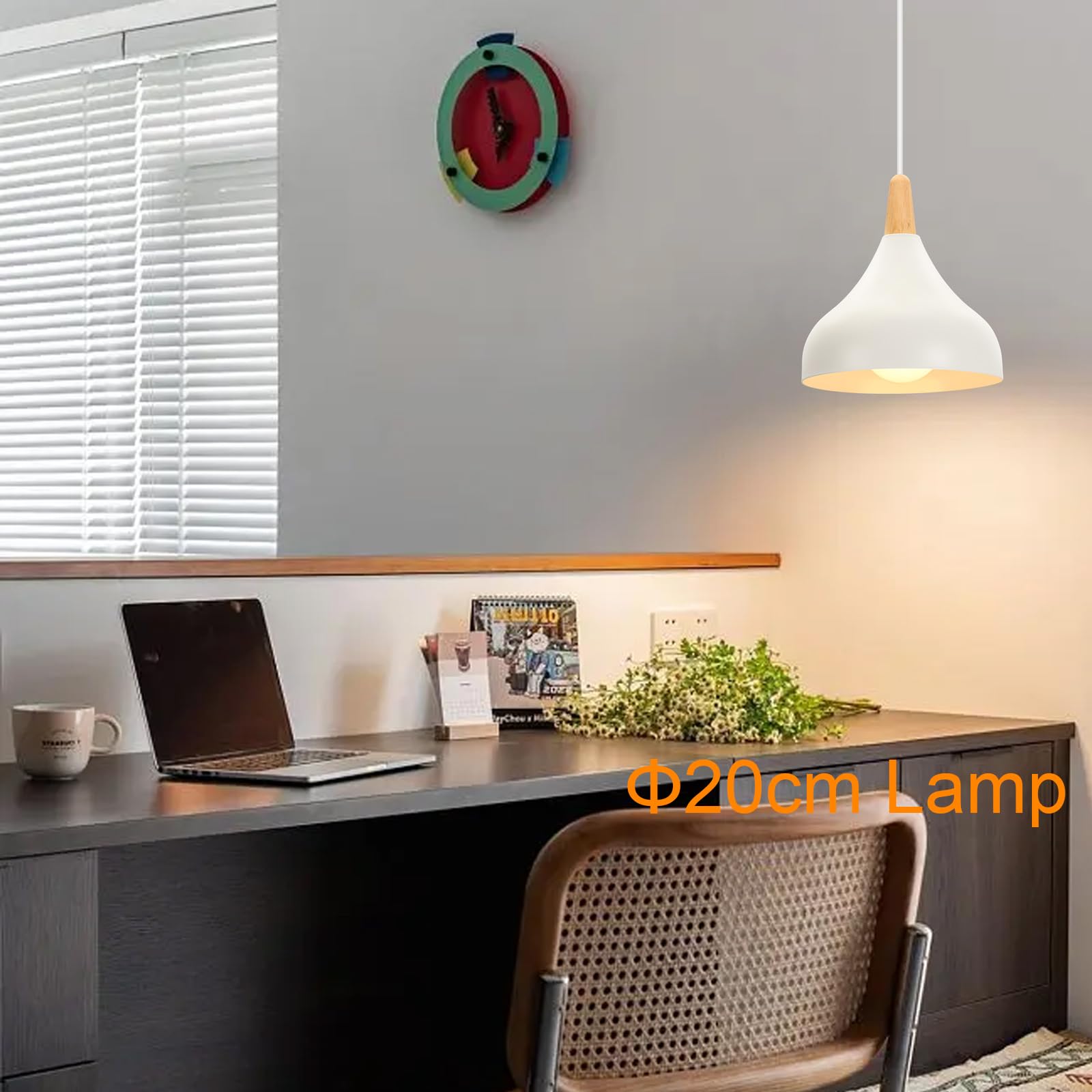 iDEGU 20CM Lustre Suspension Rétro Suspension Luminaire Moderne Style Goutte Chapeau Plafonnier E27 Métal Bois Lampe Suspension pour Chambre Salle à Manger Cuisine Salon (Blanc 1 Pack)