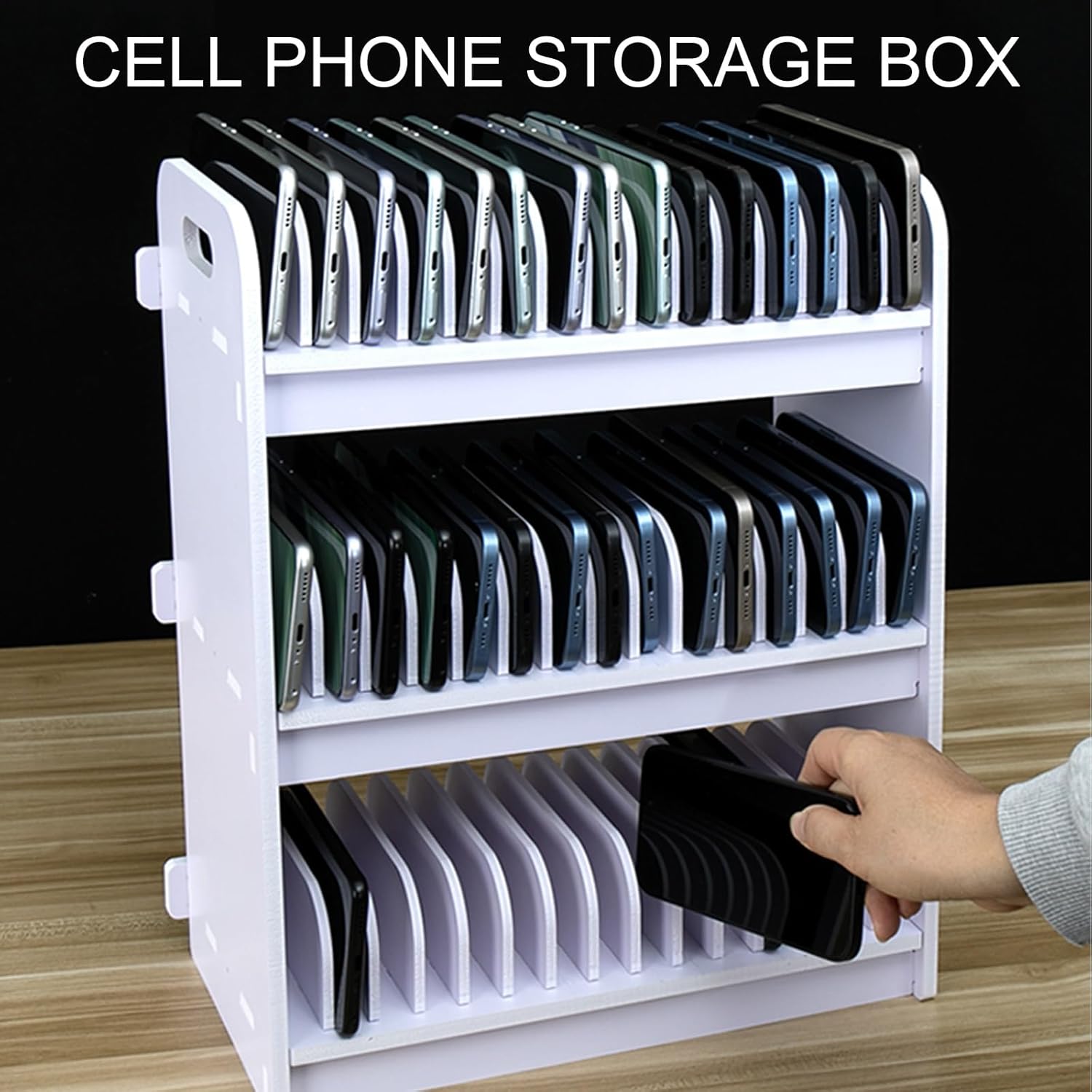 Cell Phone Holder Classroom, Adjustable 15/20/30/40/60 Slots Wooden Cell Phone Storage Cabinet, Desktop Cell Phone Holder for Classroom Office(45x18x26cm/18x7x10in)