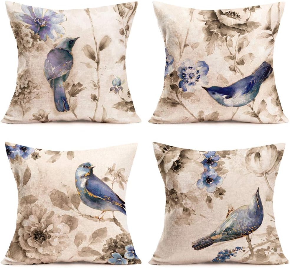 Set Of 2 Bohemian Style Throw Pillow Covers – Hand-Painted Watercolor Floral Design, 18x18 Inch Cotton Linen - View #13