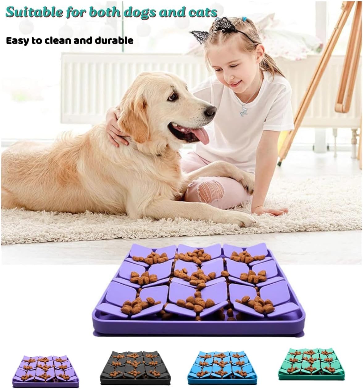 Pet Silicone Snuffle Mat Dog Feeding Mat Non-Slip Slow Feeder Puzzle Mat No Hurt for Dog's Nose for Smell Training Slow Eating (Black)