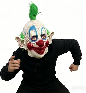 Pigmiss Halloween Adult Scary Clown Mask, Latex Full Head Evil Horror Face Cover, Creepy Killer Clown Cosplay Costume Props for Haunted House Party Dress Up