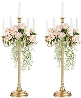 Vista 11 de Sziqiqi Candelabro de Piso Dorado Portavelas para Centro de Mesa - Candelabros Altos de 5 Brazos Portavelas de Metal Cónico para Mesa Centros