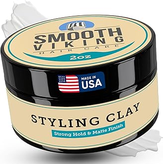 Smooth Viking Hair Clay for Men - Strong Hold Clay Pomade, Matte Finish, Oil-Free, Made in USA, All Hair Types, Natural Scent, Easy Wash Out, Thickening, Nourishing, 2oz