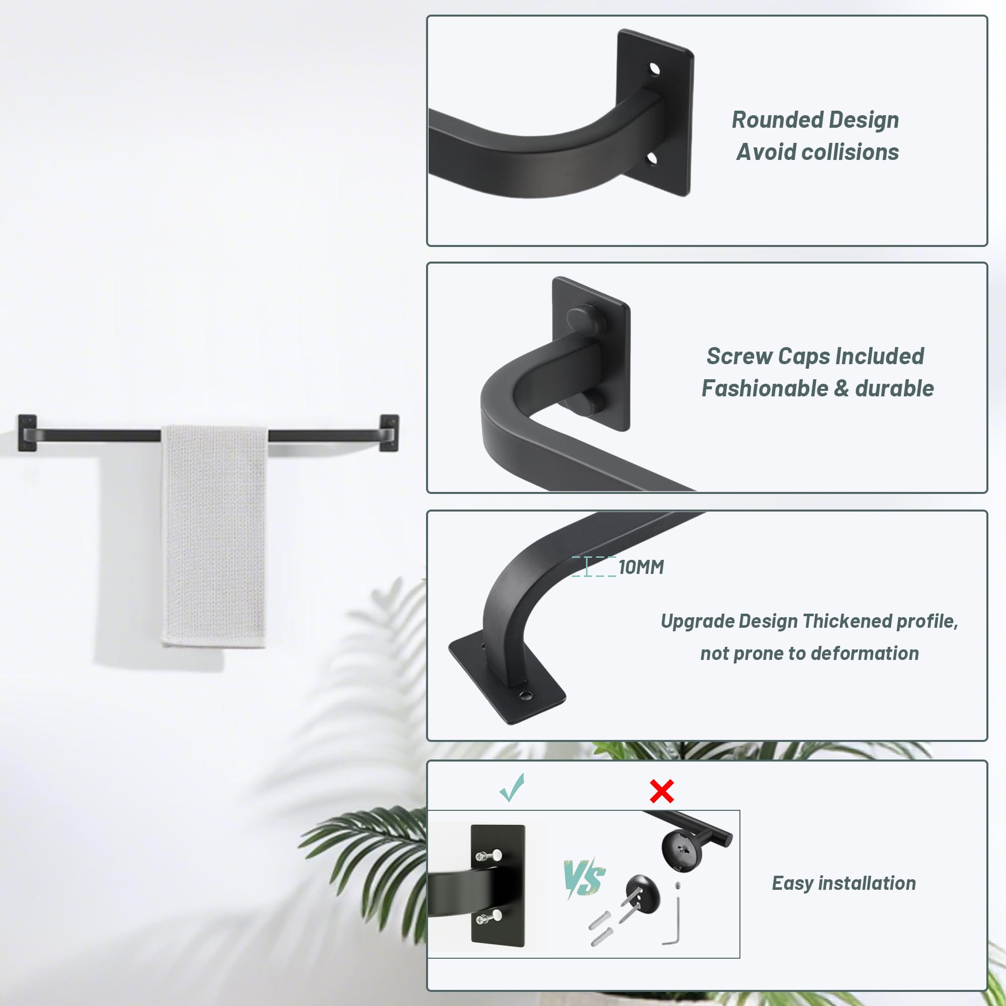 Mooche Toallero negro montado en la pared, soporte para toallas de mano de 80 cm, barra de toalla individual de acero inoxidable SUS304 para baño, cocina y hogar