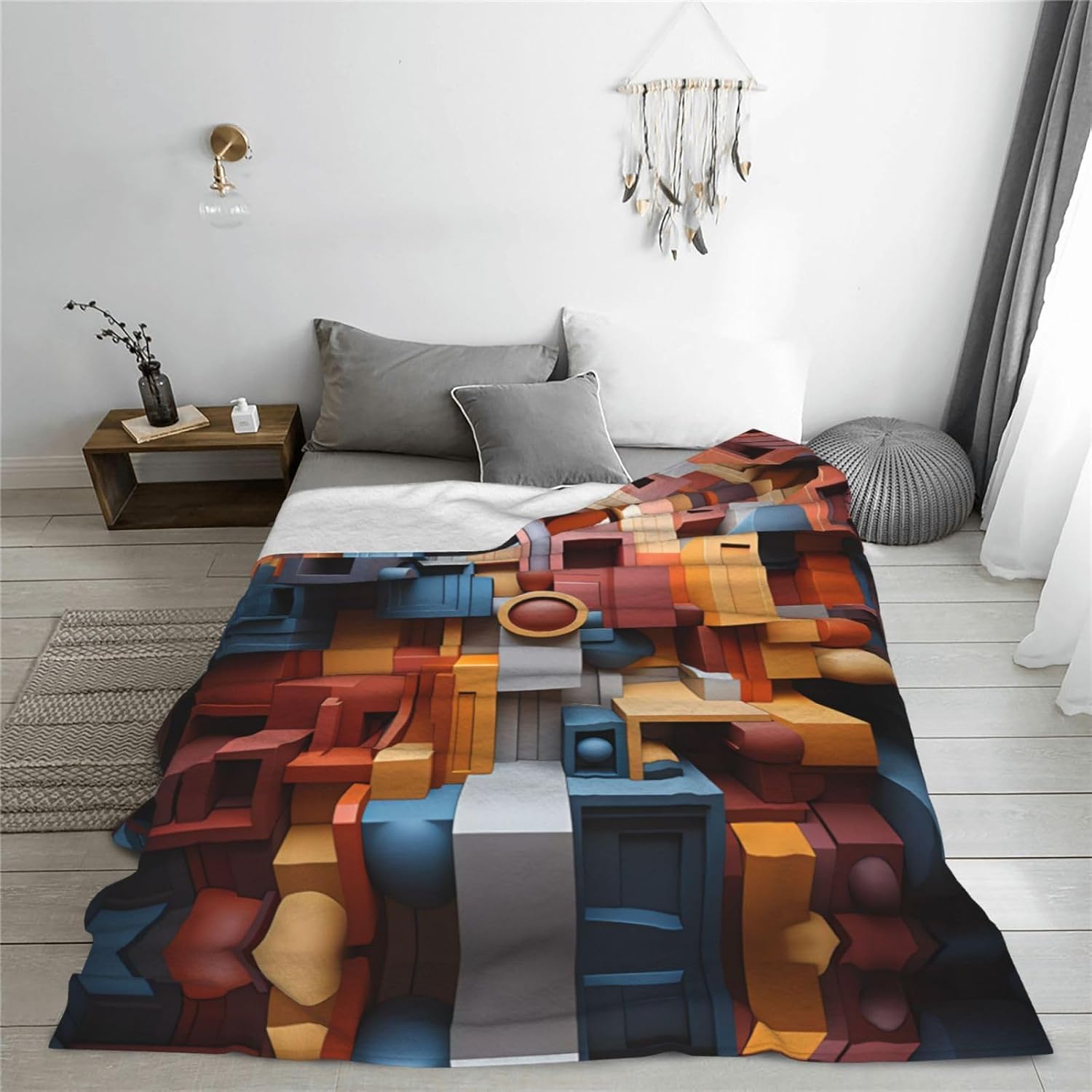 Colorful Cube Space Decorative Gift Blanket, Sofa Bed Living Room Camping Travel Blanket (50 * 40 inches), Flannel Children's Blanket,