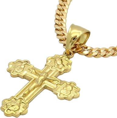 Mens 18k Gold Plated JESUS CROSS 