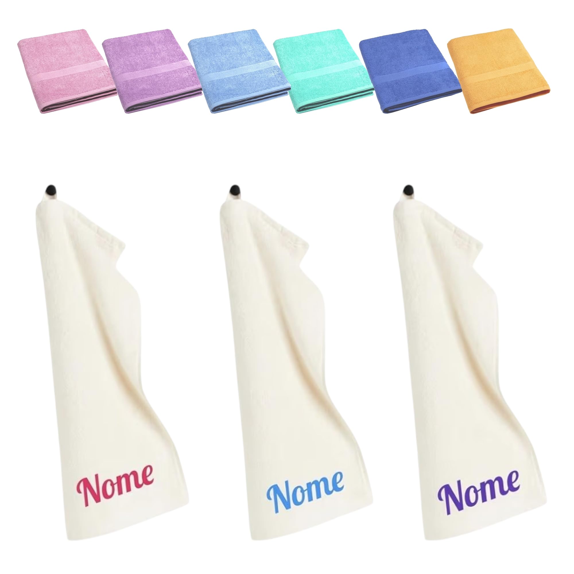 Asciugamani asilo personalizzati con ricamo. Set asilo 3 pezzi per bambini colore a scelta. Asciugamani con asola in 100% cotone (3, 60x40 cm)
