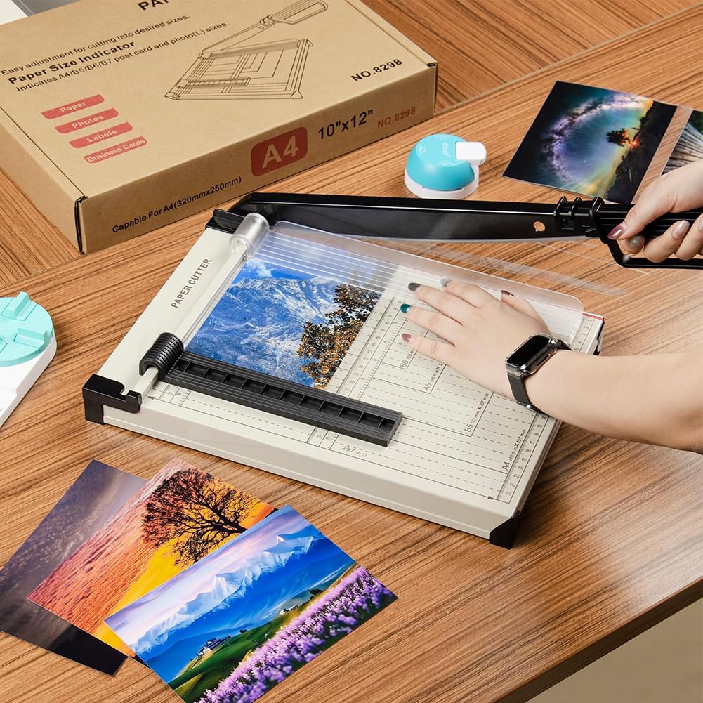 Cortador de papel con protector de seguridad, guía magnética, base resistente para cartulina, cartón, vinilo, manualidades y fotos