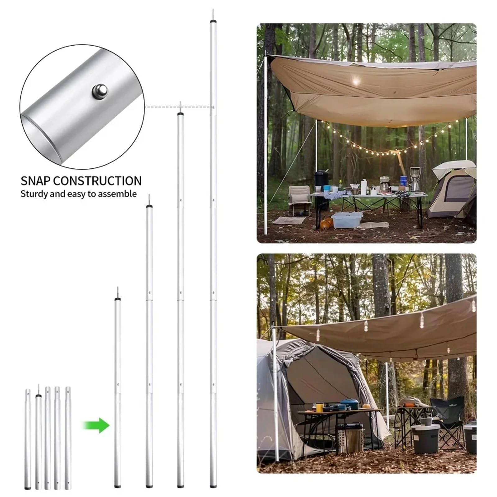2er-Set Teleskop-Zeltstangen Planenstangen Verstellbare Camping-Planenstange aus Aluminiumlegierung for den Außenbereich Vordach Markisen Regenschutz