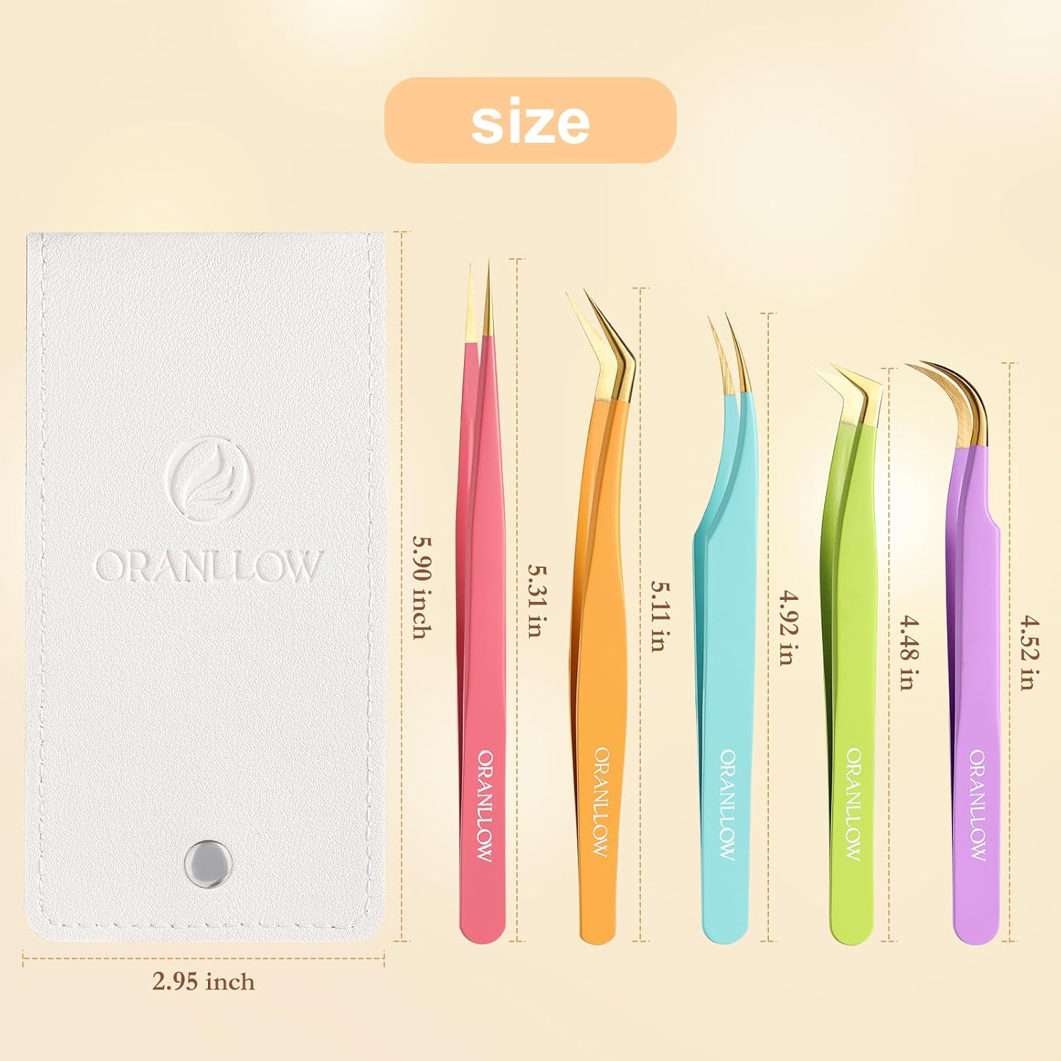 High Precision Lash Tweezers Set, 5 PCS Stainless Steel Eyelash Tweezers for Classic Individual and Volume Lash Extensions (5, white)