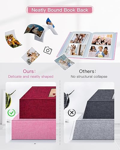 Vista 217 de popotop Álbum de fotos de 4 x 6 – 100 fotos libros con 100 bolsillos verticales, álbumes de cubierta de lino para familia, boda, aniversario, fotos