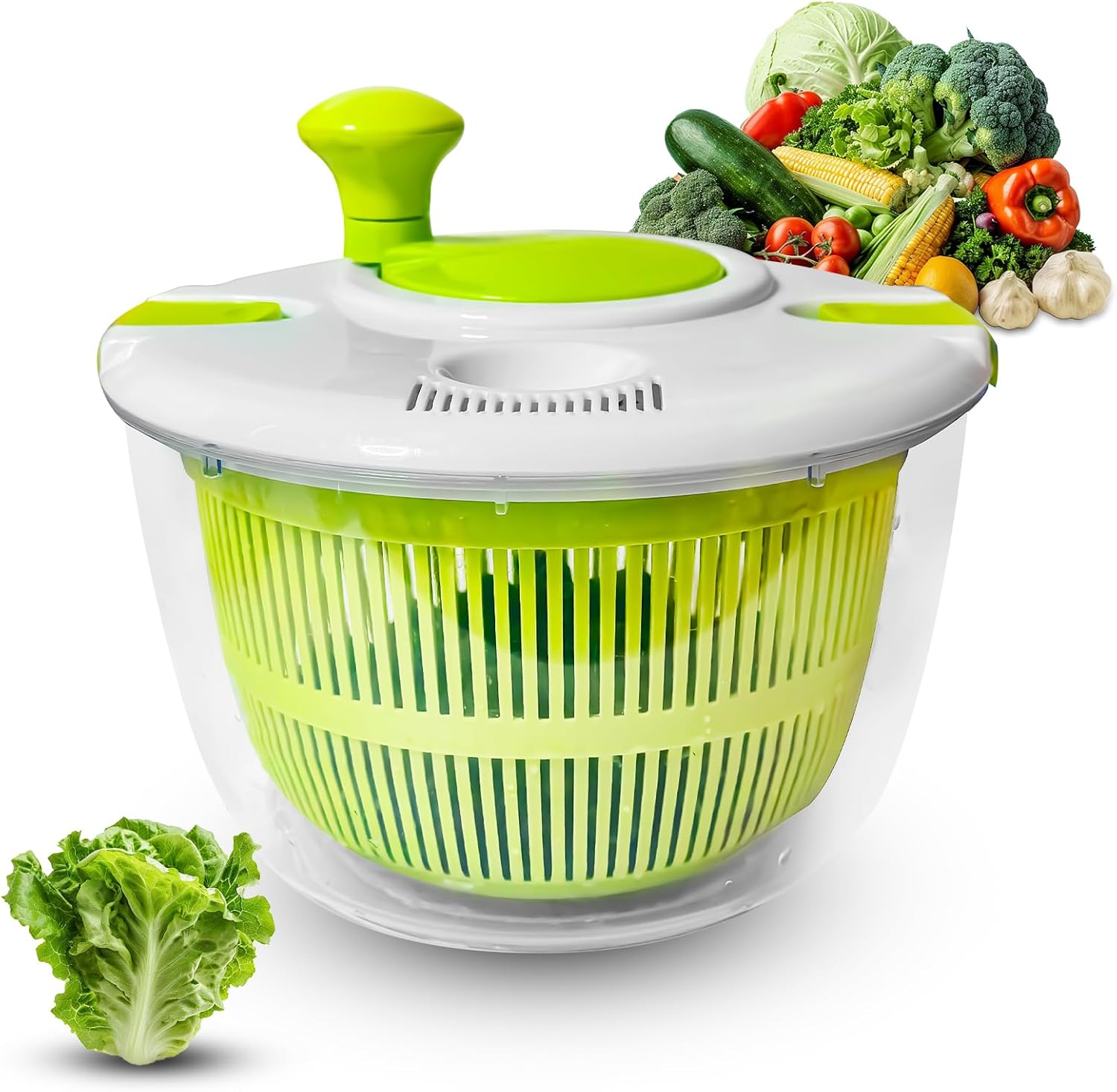 Salad spinner, vegetable and fruit washing dryer, lettuce spinner, for washing fruits, vegetables, pasta, green, 5L Salad spinner, vegetable and fruit washing dryer, lettuce spinner, for washing fruits, vegetables, pasta, green, 5L
