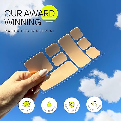 Miniatura 5 de Sun Patch Hypoallergenic Sun-Screen Square Shaped Patches, 100% Silicone UPF-50 UV Protection, Reusable, 1 Pack/8 Squares, Sunkiss (Nude)
