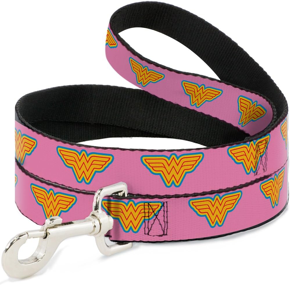 Buckle-Down Dog Leash Wonder Woman Logo Pink Blue Yellow Pink 6 Feet Long 1.5 Inch Wide, Multicolor (DL-6FT-WWW004-W)