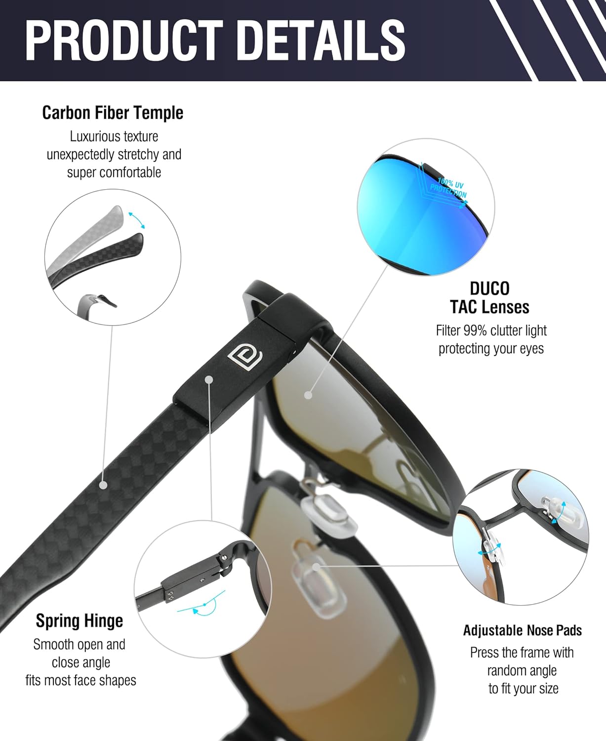 DUCO Aviator Sunglasses For Men Polarized Sunglasses Men UV Protection Carbon Fiber Temple Mens Sun glasses For Driving 3051 - Image 4