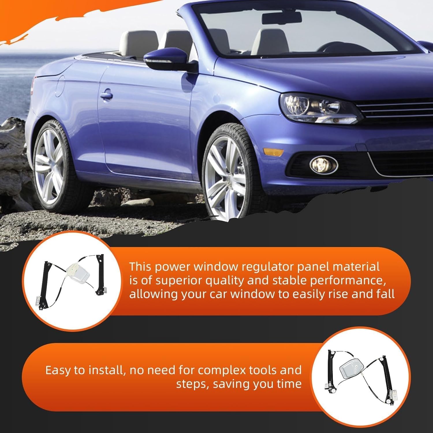 1Q0-837-462-G Front Right Passenger Side Power Window Regulator Compatible with Eos 2008 2009 2010 2011 2012 2013 2014 2015 2016