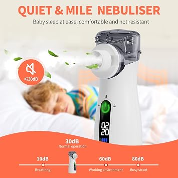 Nebuliser Machine for Adults & Kids, Steam Inhaler, Nebuliser for Kids, Portable Nebuliser for Adults Sinus Inhaler with Digital Display, Timed and Automatic Cleaning Suit for Travel & Home (Gray)