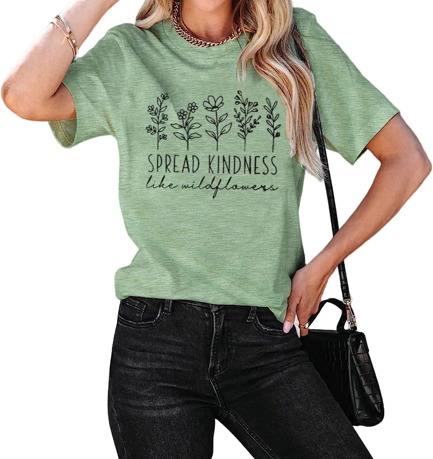 Spread Kindness Like Flower T-Shirt for Women Flower Graphic Shirt Casual Positive Inspirational Short Sleeve Top - Image 2