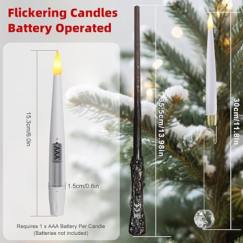 Miniatura 2 de Velas de árbol de Navidad Sunjas con varita mágica, paquete de 12 velas sin llama para árbol de Navidad, vela LED parpadeante operada por batería