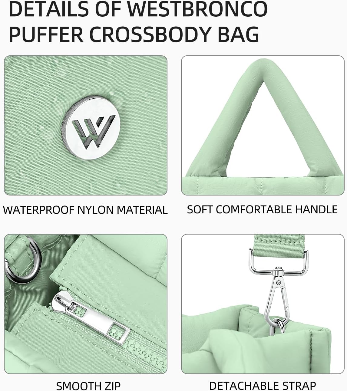 WESTBRONCO Puffer Crossbody Bags for Women Quilted Tote Bag Puffy Weekender Overnight Bag Nylon Shoulder Handbag - Image 5