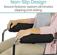 Vista 9 de Cubiertas para apoyabrazos de silla de ruedas Vive (par) - Almohadillas de espuma viscoelástica y piel de oveja para apoyabrazos de silla de ruedas