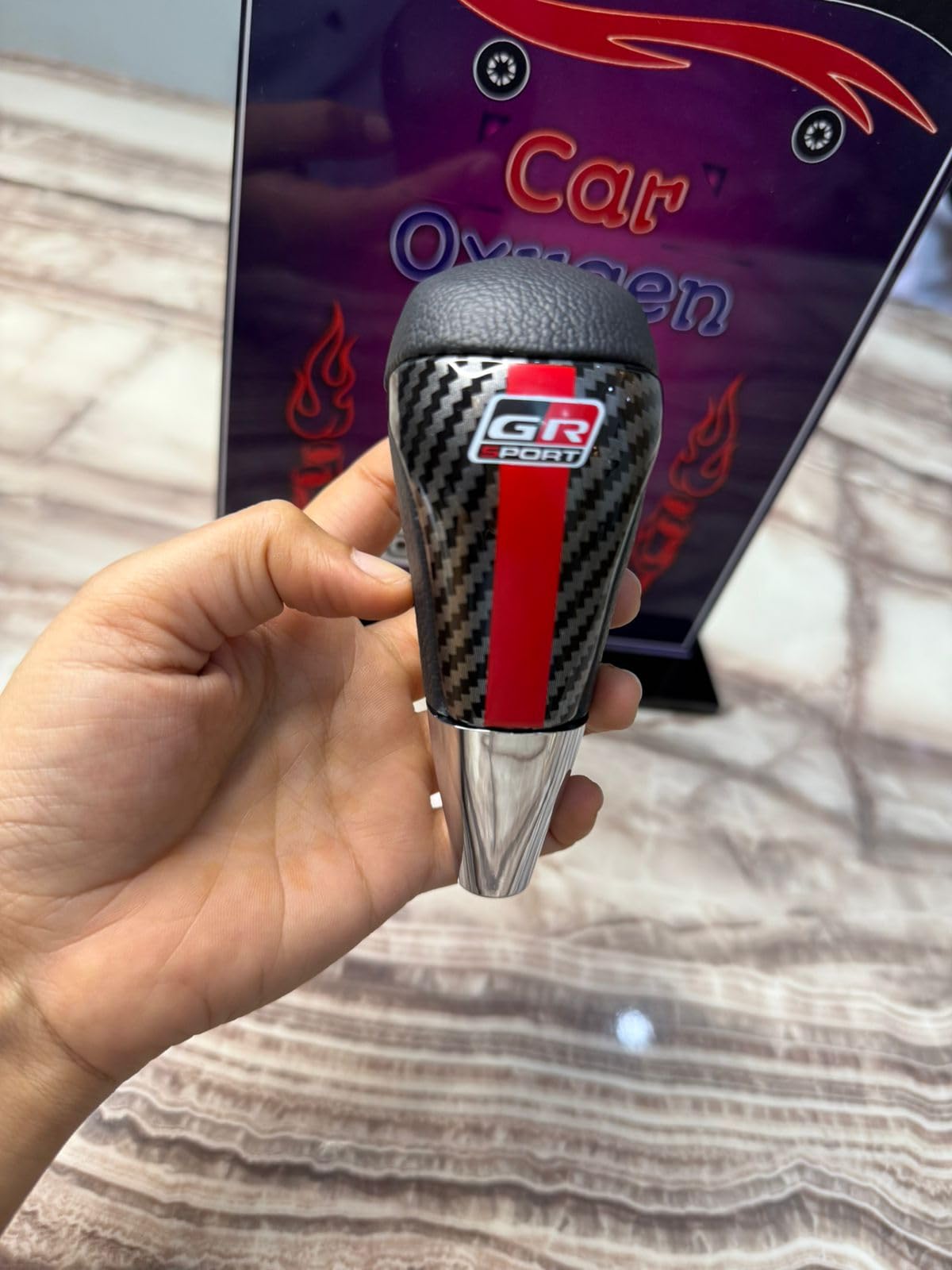 CarOxygen GR Sport Carbon Fiber Gear Knob – Universal Car Gear Shift Knob with Red Stripe, Premium Racing Style Shifter Handle for Manual & Automatic Cars (2)-image-41