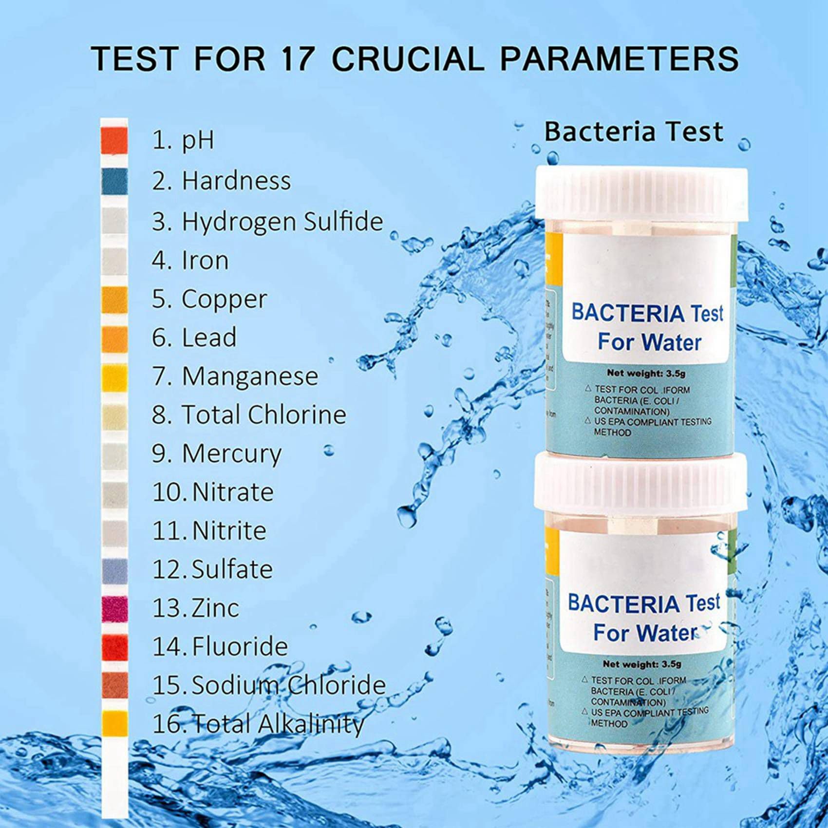 3X Kit Completo per il Test 'Acqua 17 In 1 per La Casa, 100 Strisce + 2 Kit per il Test 'Acqua per il Test Facile 'Acqua Potabile, PH,
