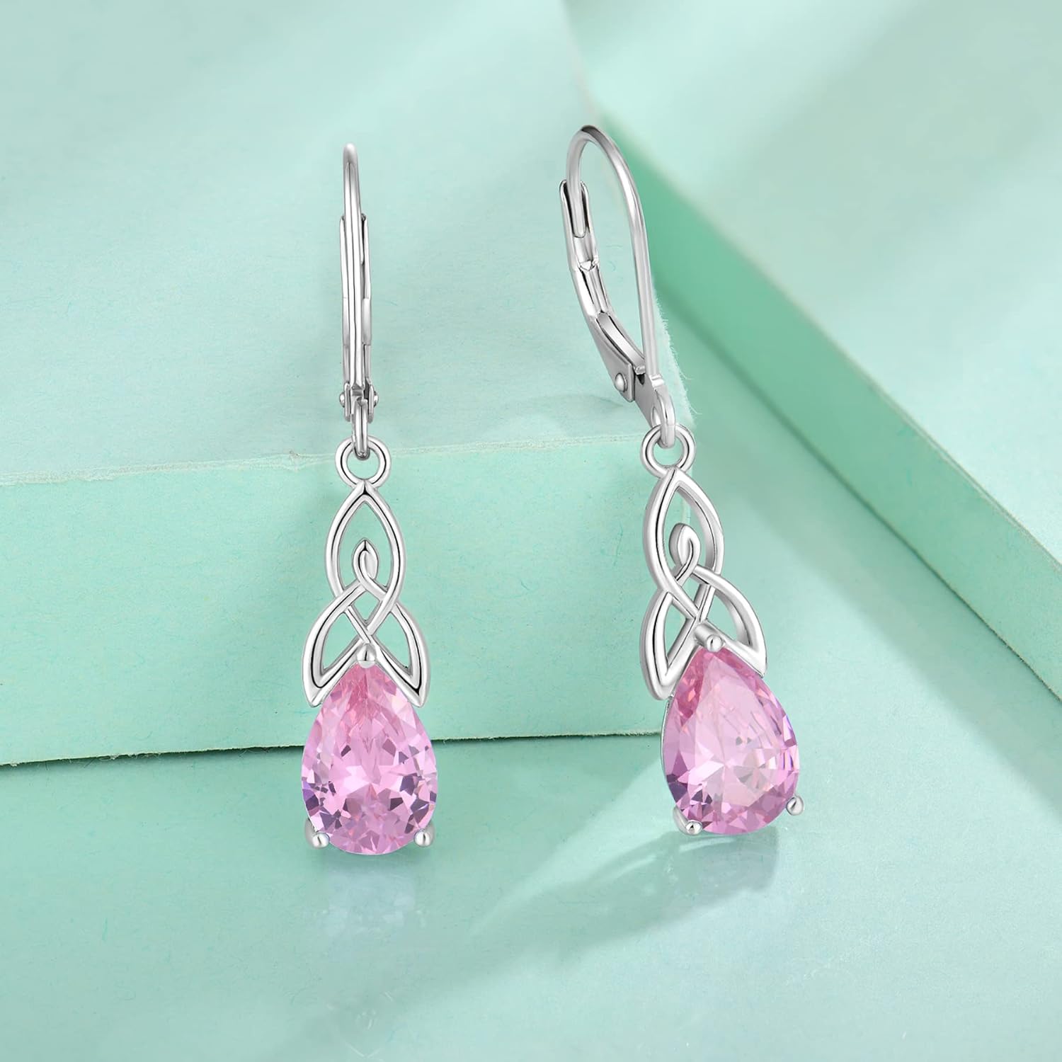 Starchenie Celtic Knot Drop Dangle Earrings for Women 925 Sterling Silver Leverback Earrings Birthstone Jewelry
