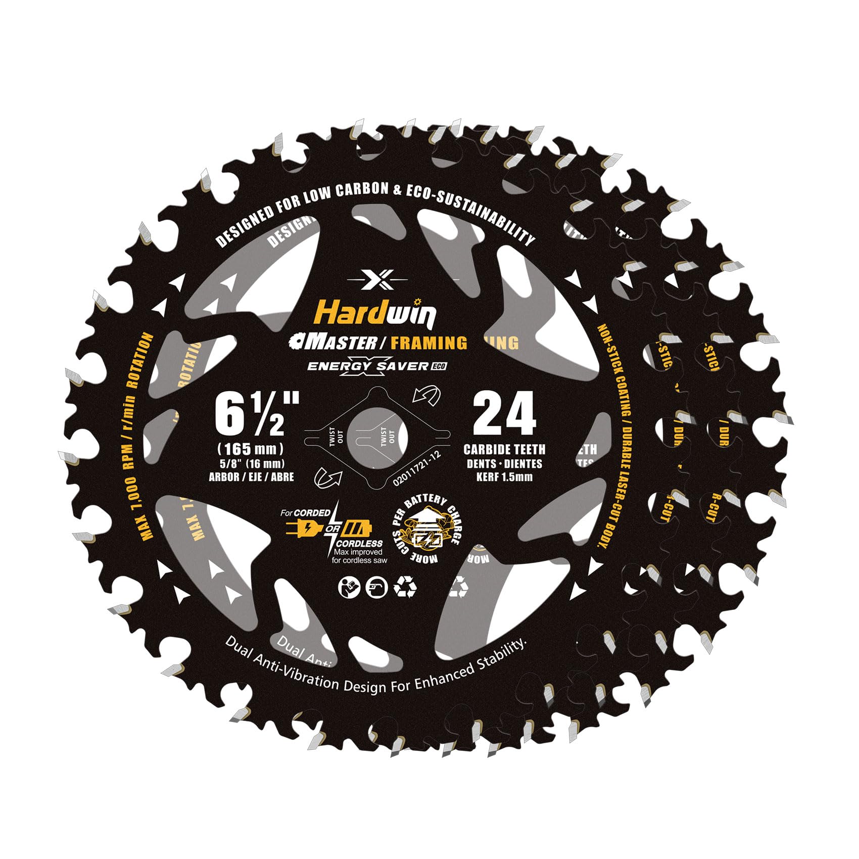 6-1/2 Inch Framing Circular Saw Blade-3Pack, 24T ATB Carbide Teeth, Lightweight for Cordless Saws. Super Thin Kerf for Cutting Wood, Plywood, MDF, OSB, Hardwood, Softwood & More.