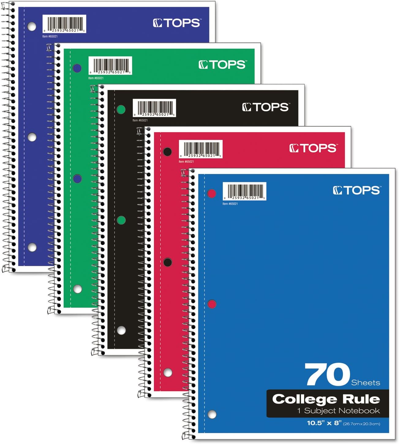 Product image of Oxford Spiral Notebook, 1-Subject, College Ruled Paper, 70 Sheets, Color May Vary, 1/Notebook (65021) (Pack of 1)