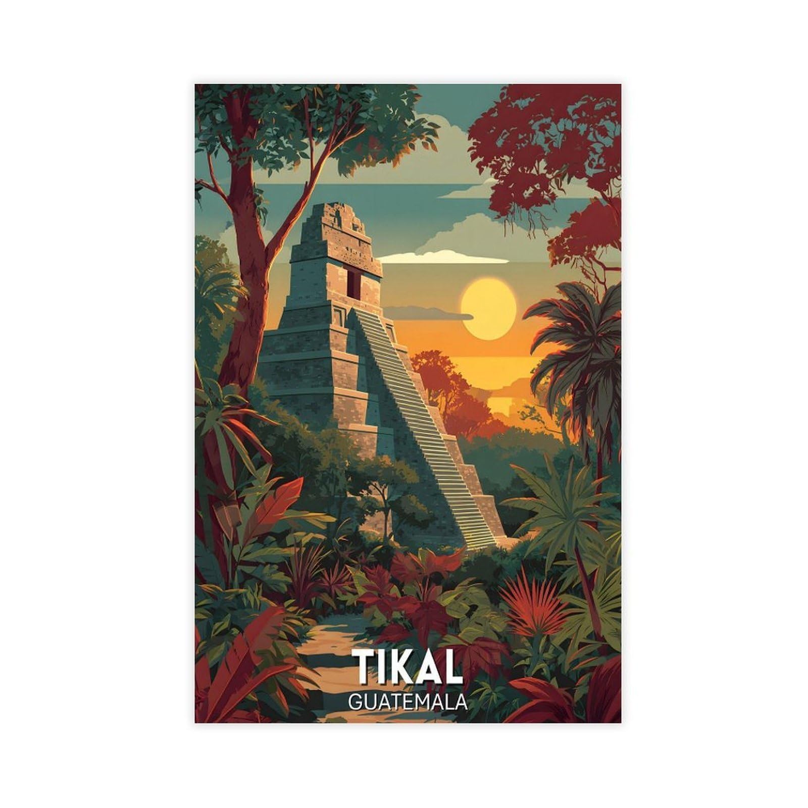 Bareronor Tikal, Guatemala, Mayan Ruins Canvas Poster Bedroom Decor Landscape Office Room Decor Gift 12" L X 18" W