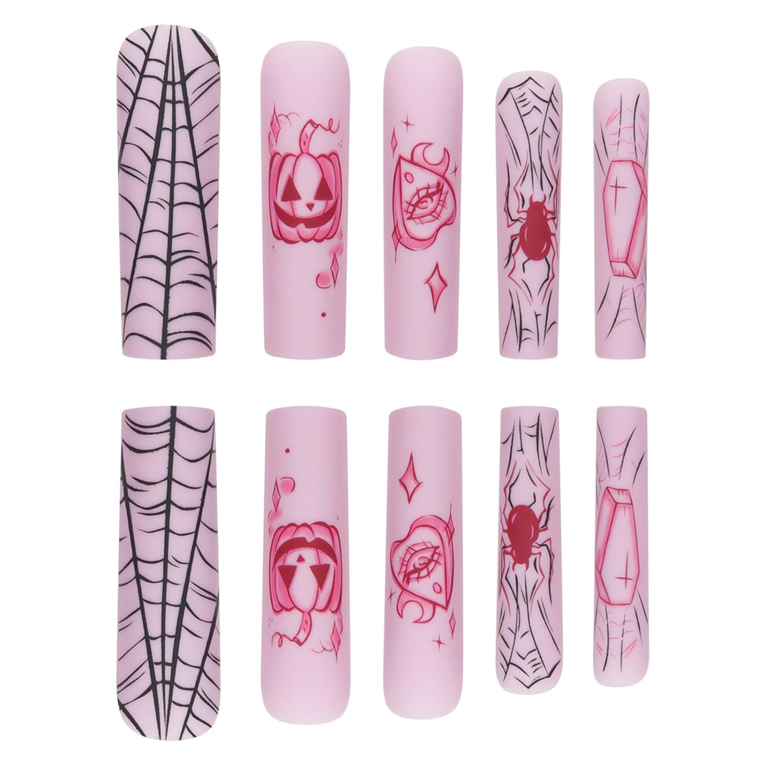 Press on Nails Extra Long - Aegenacess Square Press On Nails with Spooky Pumpkin Spider Web, Light Purple Matte Fake Nails with Glue Sticker, Handmade 24 pcs Stick On Nails False Nail in 12 Sizes image 3