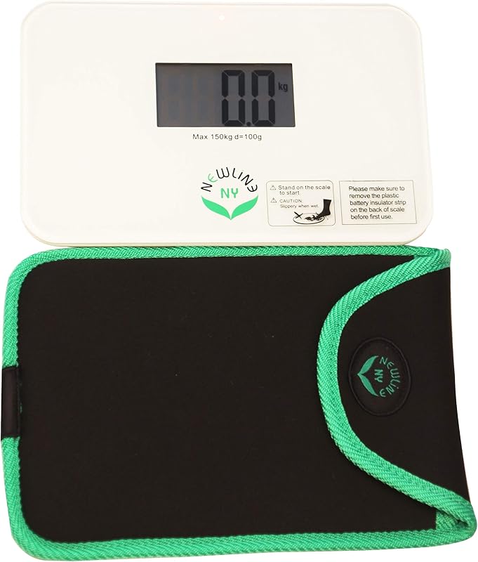 NewlineNY Step-on Super Mini Smallest Travel Bathroom Scale with Protection Sleeve: SBB0638SM-WH(White)+S001MG