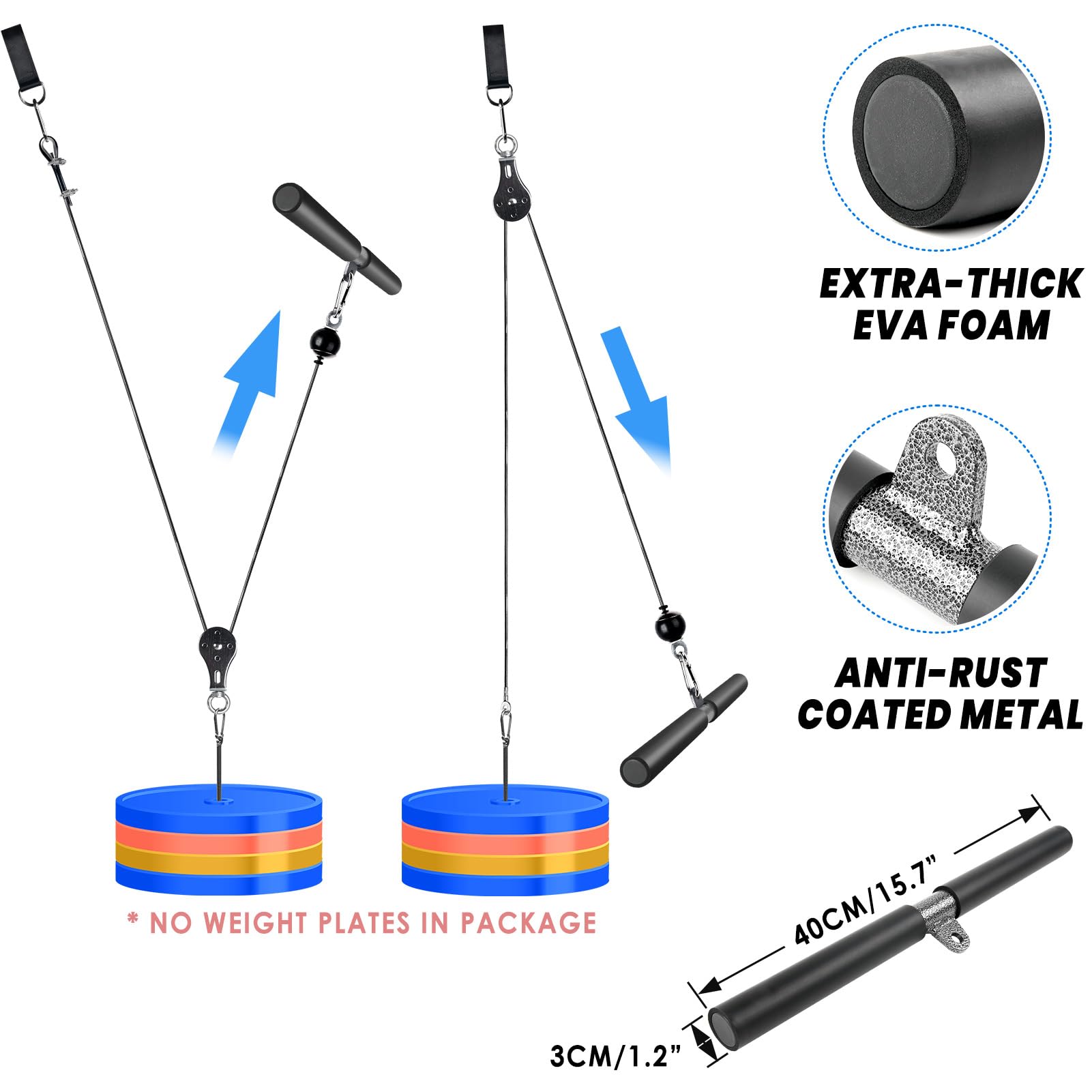 System bloczków LAT PULL DOWN z prostym drążkiem, regulowany system bloczków z obciążeniem – akcesoria do treningu w domu (triceps, biceps, klatka, ramiona, plecy)