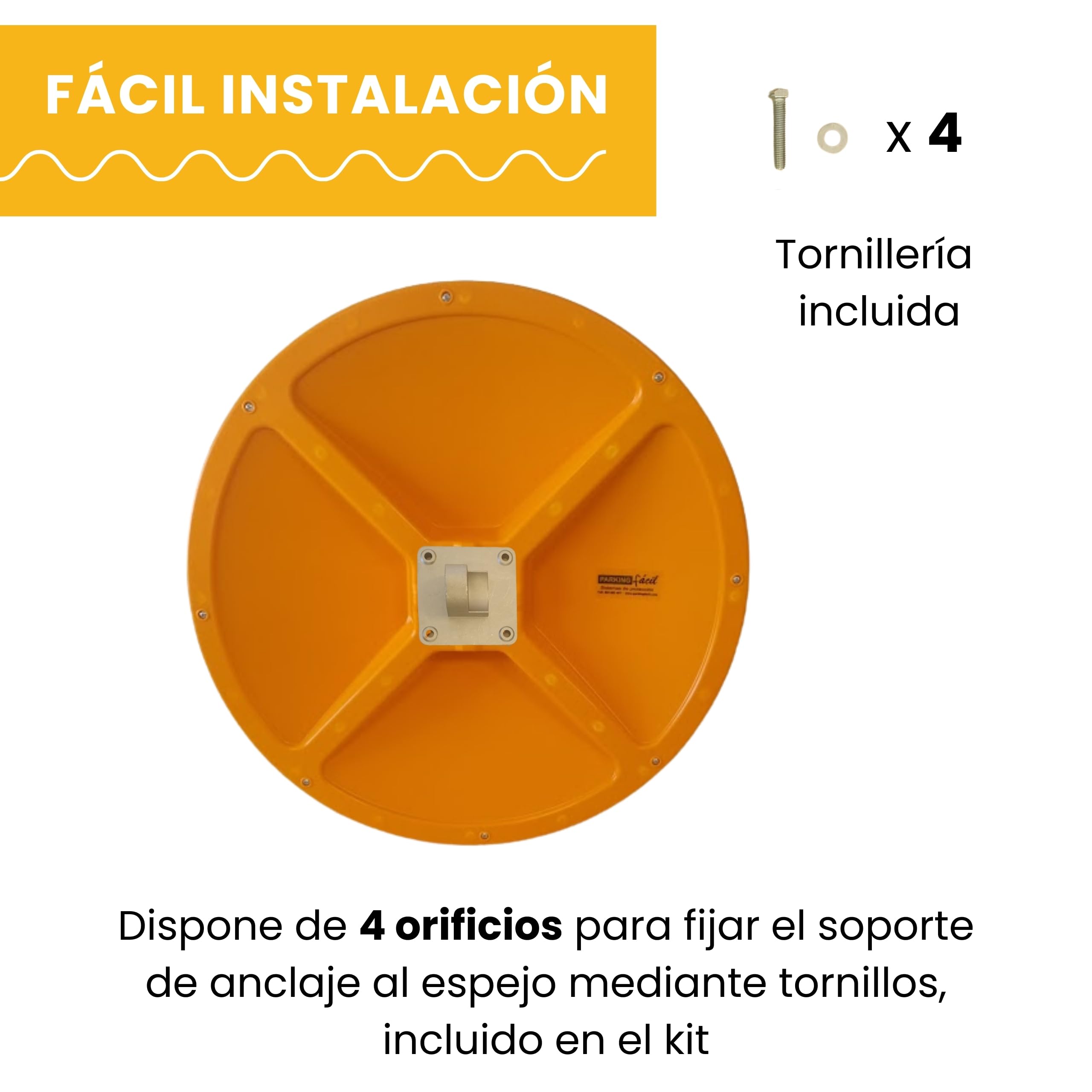 PARKING FACIL | Espejo de Tráfico Convexo de Seguridad con Marco | Tamaño: Ø 80 cm | Color Naranja y Negro | Incluye Soporte Poste y Pared | 1 Unidad